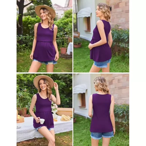 imageEkouaer Womens Maternity Nursing Tank Tops Sleeveless Scoop Neck Breastfeeding Shirt 3 Pack Double Layer Pregnancy ClothesDeep GreyArmy GreenPurple