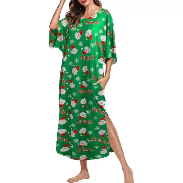 imageEkouaer Womens Nightgown Short Sleeve Sleepshirt Long Loungewear Casual Maxi Lounge Dress House Dresses with PocketsChristmas Green Snowman