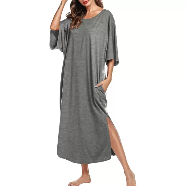 imageEkouaer Womens Nightgown Short Sleeve Sleepshirt Long Loungewear Casual Maxi Lounge Dress House Dresses with PocketsDark Grey