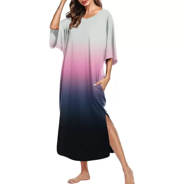 imageEkouaer Womens Nightgown Short Sleeve Sleepshirt Long Loungewear Casual Maxi Lounge Dress House Dresses with PocketsGradients