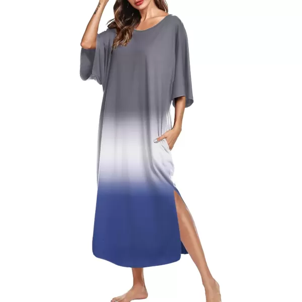 imageEkouaer Womens Nightgown Short Sleeve Sleepshirt Long Loungewear Casual Maxi Lounge Dress House Dresses with PocketsGradients Grey