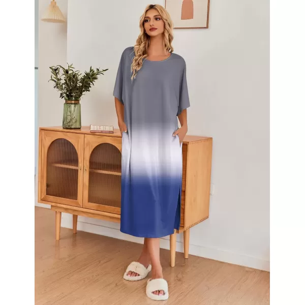 imageEkouaer Womens Nightgown Short Sleeve Sleepshirt Long Loungewear Casual Maxi Lounge Dress House Dresses with PocketsGradients Grey