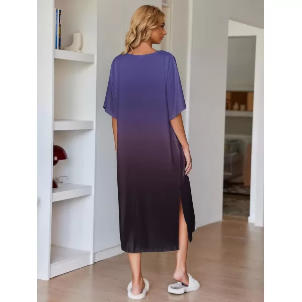 imageEkouaer Womens Nightgown Short Sleeve Sleepshirt Long Loungewear Casual Maxi Lounge Dress House Dresses with PocketsGradients Purple