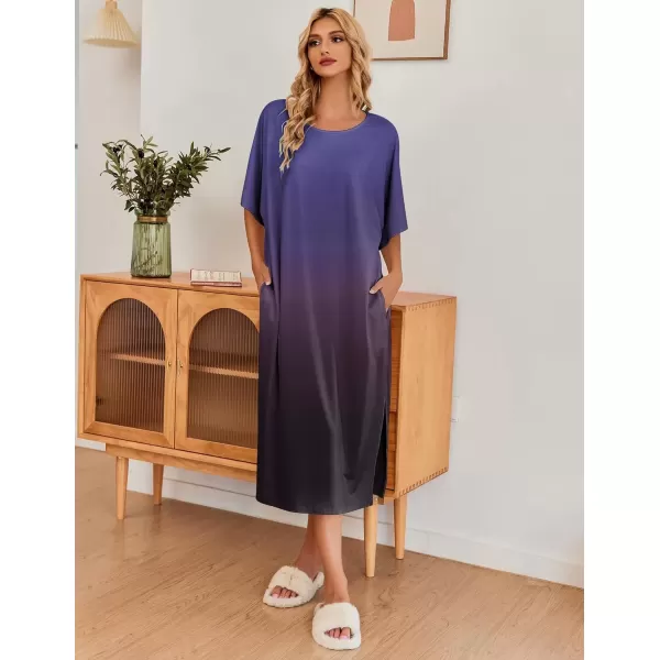 imageEkouaer Womens Nightgown Short Sleeve Sleepshirt Long Loungewear Casual Maxi Lounge Dress House Dresses with PocketsGradients Purple