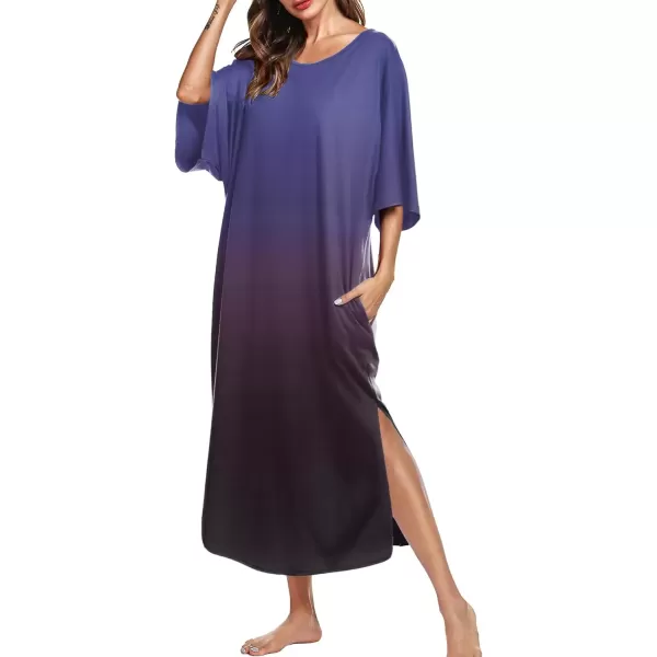 imageEkouaer Womens Nightgown Short Sleeve Sleepshirt Long Loungewear Casual Maxi Lounge Dress House Dresses with PocketsGradients Purple