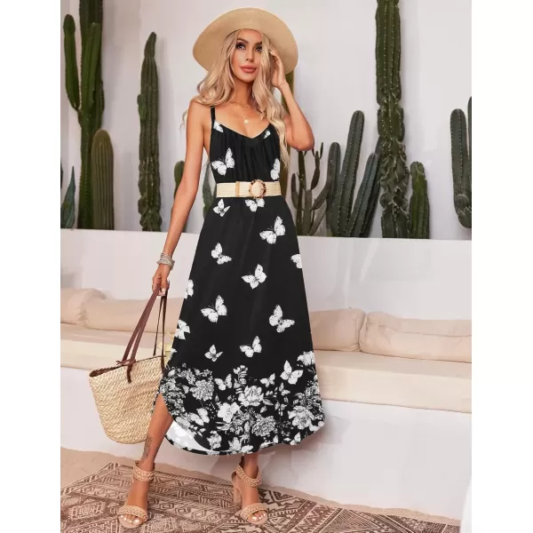 imageEkouaer Womens Sleeveless Nightgown Full Slip Nightshirt Print Nightwear Full Length Loungewear Soft NightdressBlack Butterfly