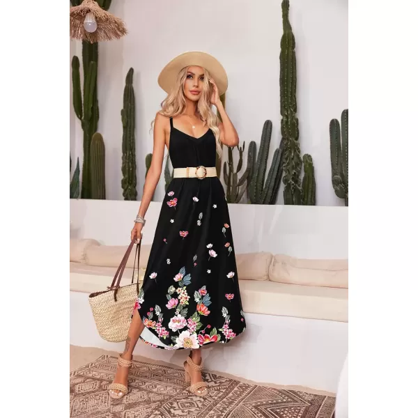 imageEkouaer Womens Sleeveless Nightgown Full Slip Nightshirt Print Nightwear Full Length Loungewear Soft NightdressBlack Little Flowers