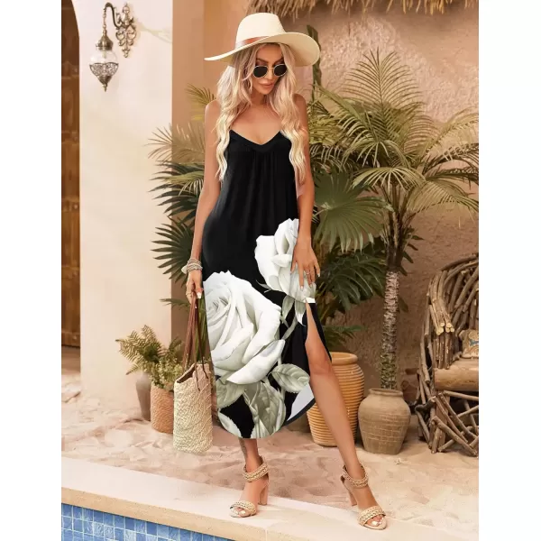 imageEkouaer Womens Sleeveless Nightgown Full Slip Nightshirt Print Nightwear Full Length Loungewear Soft NightdressBlack Rose