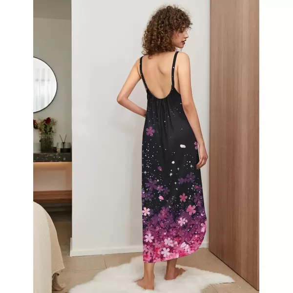 imageEkouaer Womens Sleeveless Nightgown Full Slip Nightshirt Print Nightwear Full Length Loungewear Soft NightdressBlack Sakura