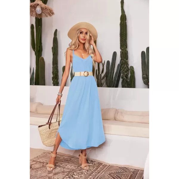 imageEkouaer Womens Sleeveless Nightgown Full Slip Nightshirt Print Nightwear Full Length Loungewear Soft NightdressClear Blue