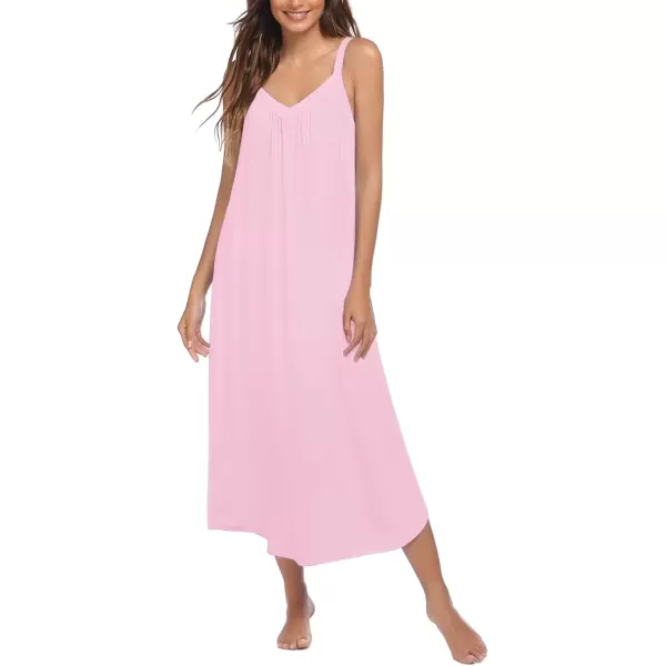 imageEkouaer Womens Sleeveless Nightgown Full Slip Nightshirt Print Nightwear Full Length Loungewear Soft NightdressMisty Rose