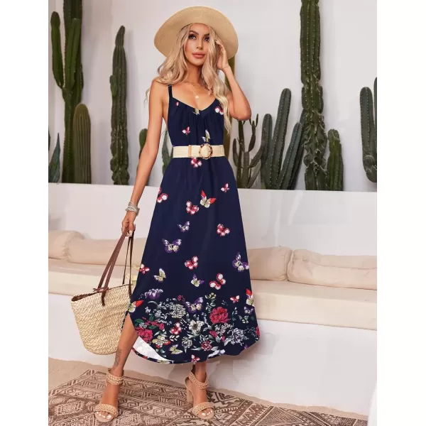 imageEkouaer Womens Sleeveless Nightgown Full Slip Nightshirt Print Nightwear Full Length Loungewear Soft NightdressNavy Butterfly