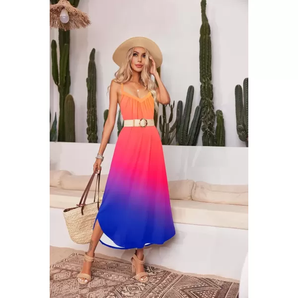 imageEkouaer Womens Sleeveless Nightgown Full Slip Nightshirt Print Nightwear Full Length Loungewear Soft NightdressOrange Blue Gradient