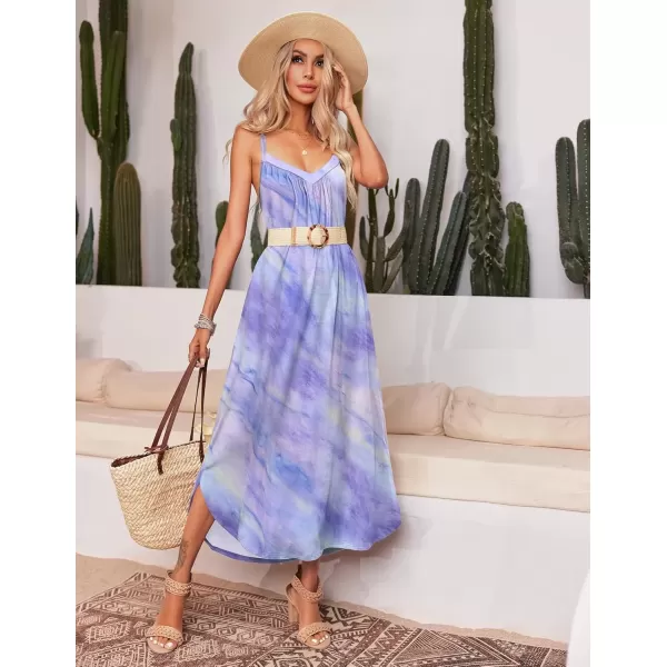 imageEkouaer Womens Sleeveless Nightgown Full Slip Nightshirt Print Nightwear Full Length Loungewear Soft NightdressPurple Tie Dye