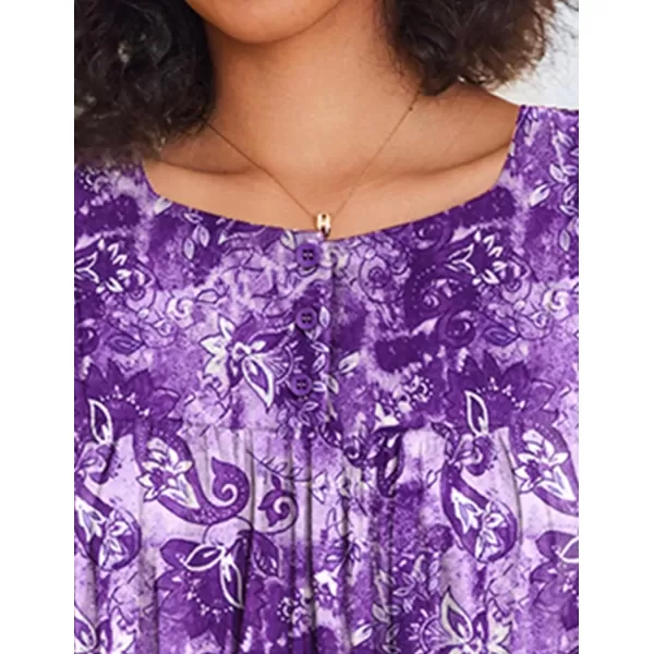 imageEkouaer House Dress Mumu Lounge Dress for Women with Pockets Floral Print Nightgown Short Sleeve Patio Dress SXXLFloral Purple