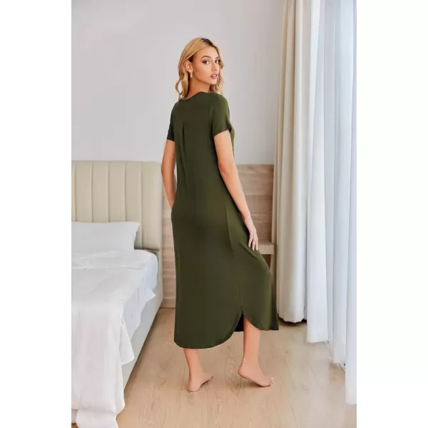 imageEkouaer Long Nightgowns for Women House Dress Plus Size Sleepwear Pleated Full Length Loungwear S4XLArmy Green