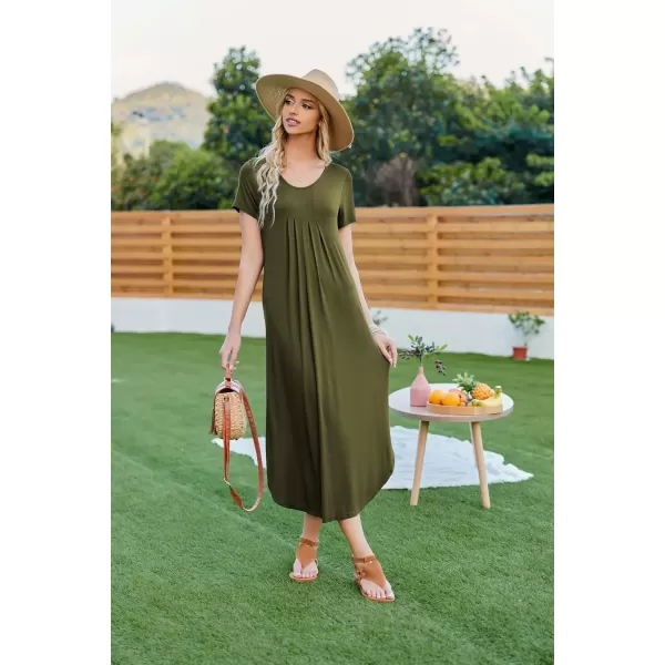 imageEkouaer Long Nightgowns for Women House Dress Plus Size Sleepwear Pleated Full Length Loungwear S4XLArmy Green