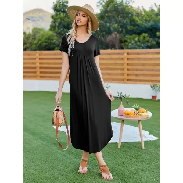 imageEkouaer Long Nightgowns for Women House Dress Plus Size Sleepwear Pleated Full Length Loungwear S4XLBlack