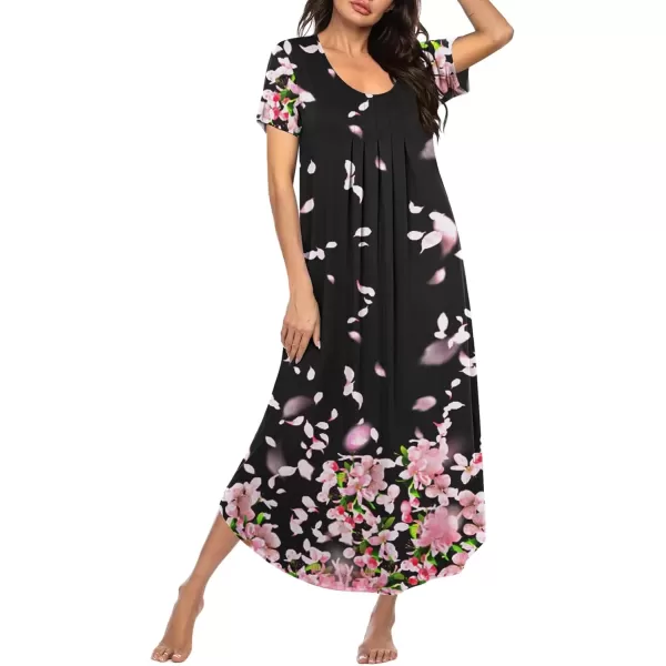 imageEkouaer Long Nightgowns for Women House Dress Plus Size Sleepwear Pleated Full Length Loungwear S4XLBlack Flower