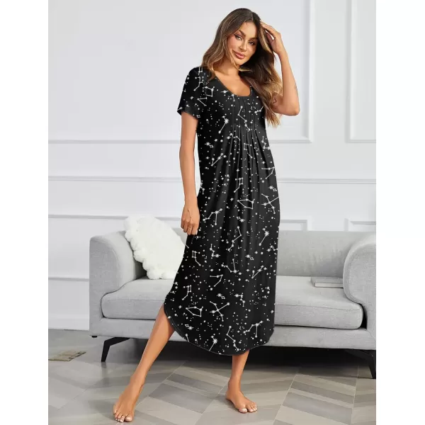 imageEkouaer Long Nightgowns for Women House Dress Plus Size Sleepwear Pleated Full Length Loungwear S4XLBlack Star