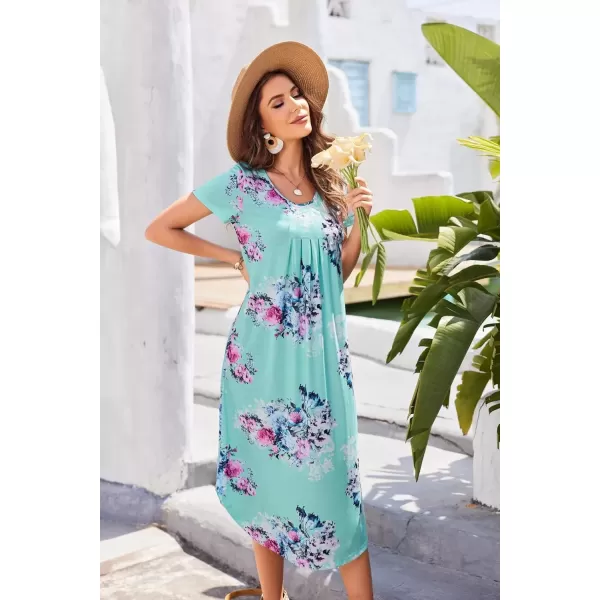 imageEkouaer Long Nightgowns for Women House Dress Plus Size Sleepwear Pleated Full Length Loungwear S4XLBlue Flower