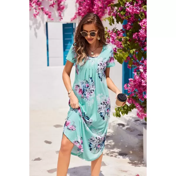 imageEkouaer Long Nightgowns for Women House Dress Plus Size Sleepwear Pleated Full Length Loungwear S4XLBlue Flower