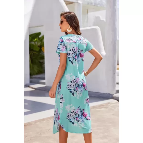imageEkouaer Long Nightgowns for Women House Dress Plus Size Sleepwear Pleated Full Length Loungwear S4XLBlue Flower
