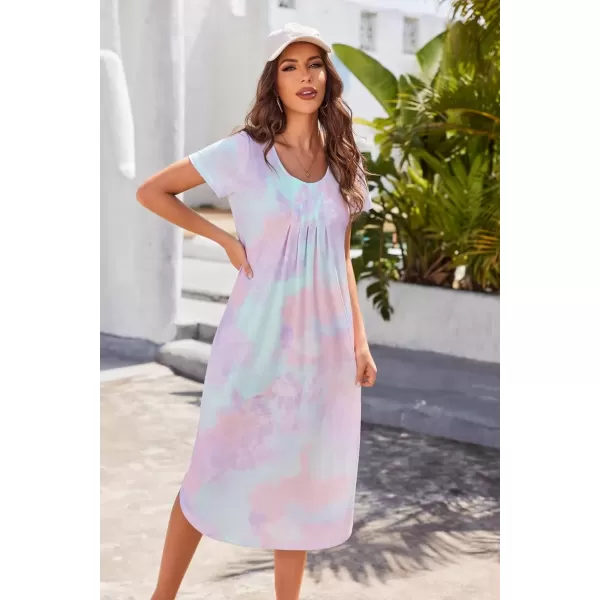 imageEkouaer Long Nightgowns for Women House Dress Plus Size Sleepwear Pleated Full Length Loungwear S4XLGreen Tiedye