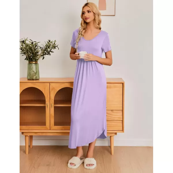 imageEkouaer Long Nightgowns for Women House Dress Plus Size Sleepwear Pleated Full Length Loungwear S4XLLilac