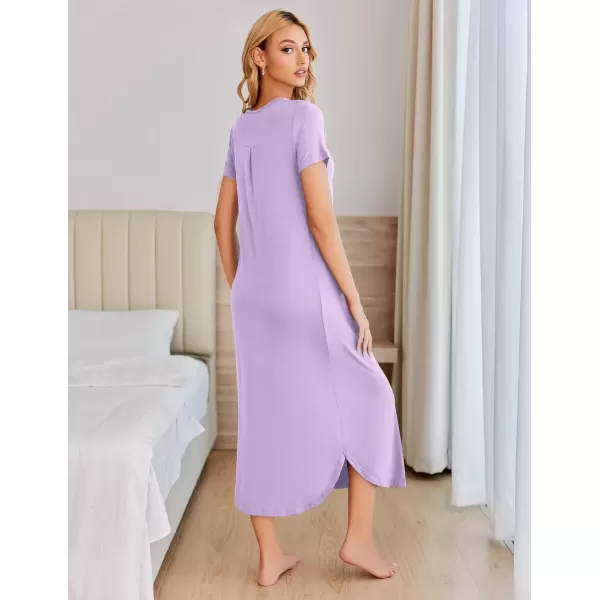 imageEkouaer Long Nightgowns for Women House Dress Plus Size Sleepwear Pleated Full Length Loungwear S4XLLilac
