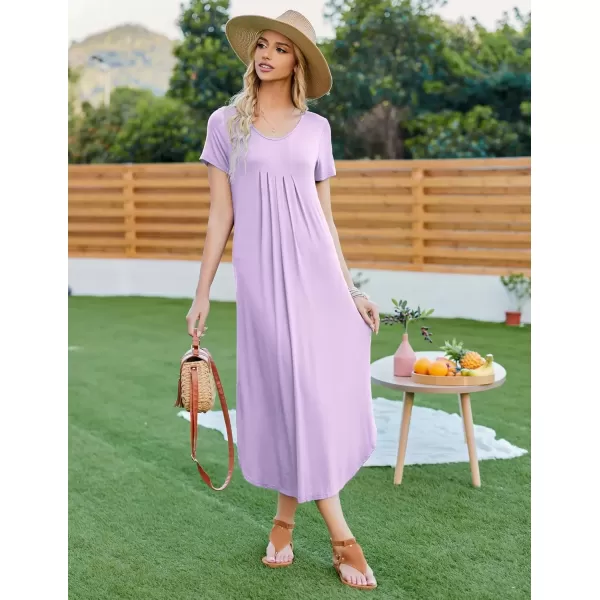 imageEkouaer Long Nightgowns for Women House Dress Plus Size Sleepwear Pleated Full Length Loungwear S4XLLilac