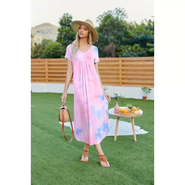 imageEkouaer Long Nightgowns for Women House Dress Plus Size Sleepwear Pleated Full Length Loungwear S4XLPink Tiedye