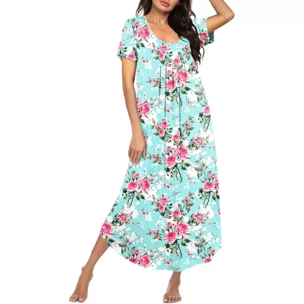 imageEkouaer Long Nightgowns for Women House Dress Plus Size Sleepwear Pleated Full Length Loungwear S4XLRose Flower