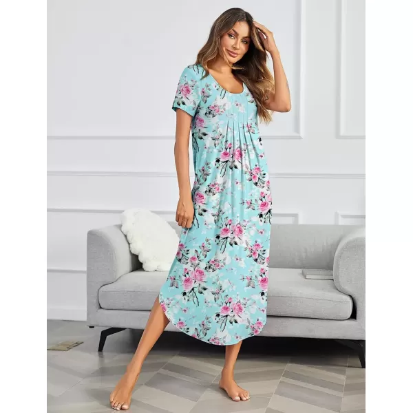 imageEkouaer Long Nightgowns for Women House Dress Plus Size Sleepwear Pleated Full Length Loungwear S4XLRose Flower