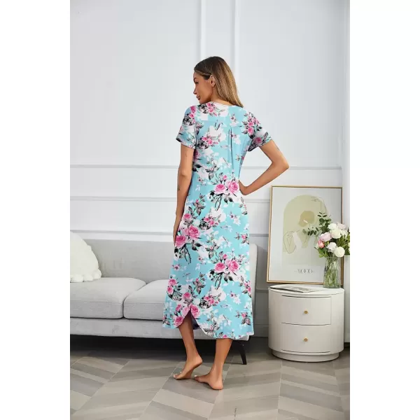 imageEkouaer Long Nightgowns for Women House Dress Plus Size Sleepwear Pleated Full Length Loungwear S4XLRose Flower