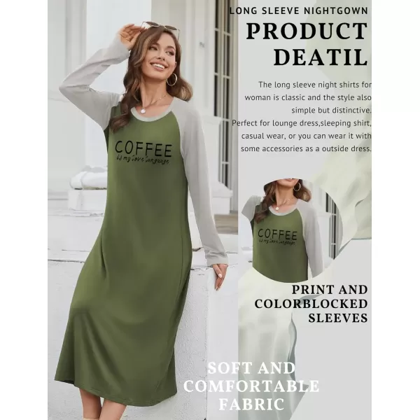 imageEkouaer Nightgown Long Sleeve Womens Nightgown Sleep Shirts for Women Night Dress Nightgowns for Woman Soft Sleepwear SXXLArmy Green Coffee