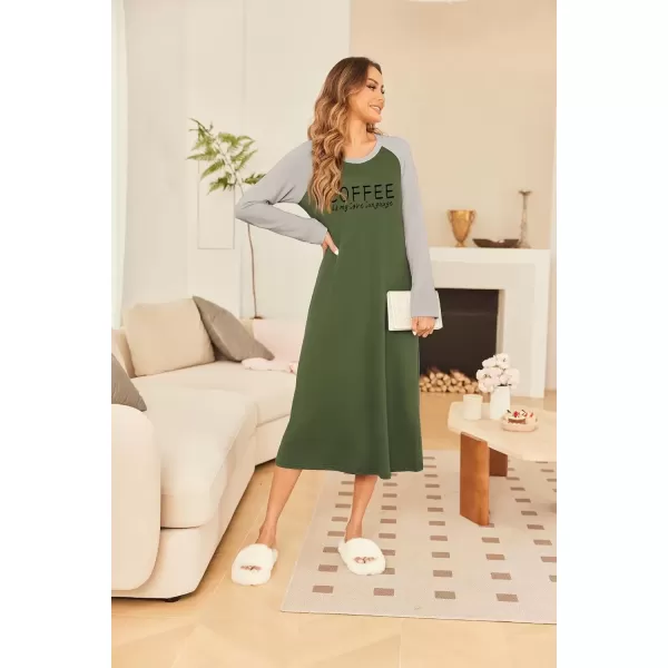imageEkouaer Nightgown Long Sleeve Womens Nightgown Sleep Shirts for Women Night Dress Nightgowns for Woman Soft Sleepwear SXXLArmy Green Coffee