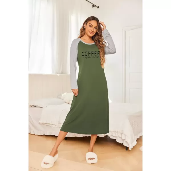 imageEkouaer Nightgown Long Sleeve Womens Nightgown Sleep Shirts for Women Night Dress Nightgowns for Woman Soft Sleepwear SXXLArmy Green Coffee