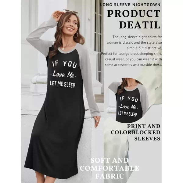 imageEkouaer Nightgown Long Sleeve Womens Nightgown Sleep Shirts for Women Night Dress Nightgowns for Woman Soft Sleepwear SXXLBlack Love Me