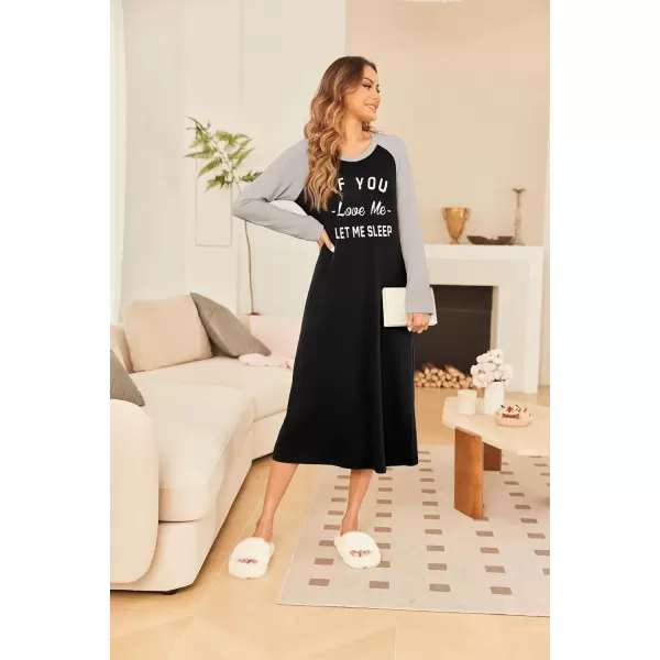 imageEkouaer Nightgown Long Sleeve Womens Nightgown Sleep Shirts for Women Night Dress Nightgowns for Woman Soft Sleepwear SXXLBlack Love Me