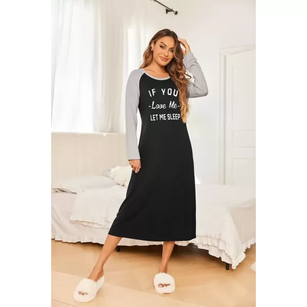 imageEkouaer Nightgown Long Sleeve Womens Nightgown Sleep Shirts for Women Night Dress Nightgowns for Woman Soft Sleepwear SXXLBlack Love Me