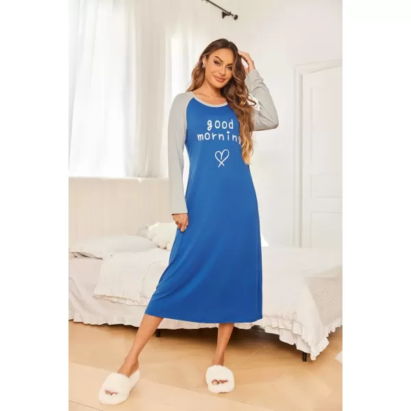 imageEkouaer Nightgown Long Sleeve Womens Nightgown Sleep Shirts for Women Night Dress Nightgowns for Woman Soft Sleepwear SXXLBlue Good Morning