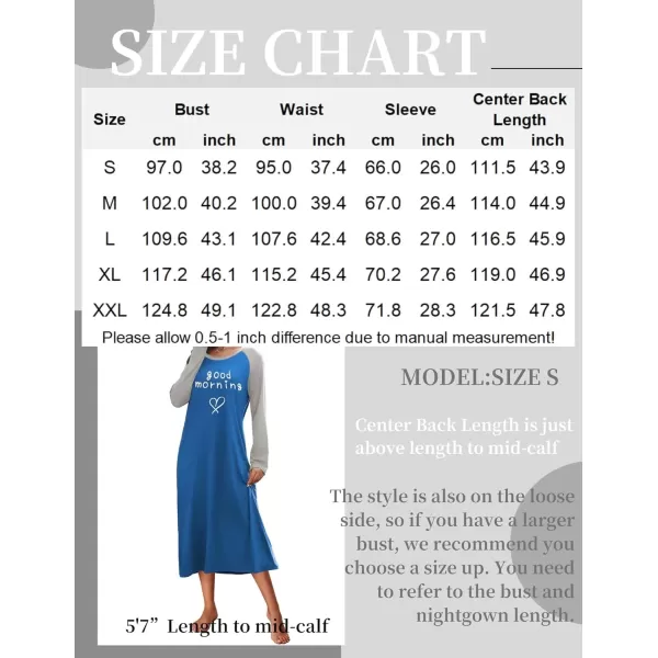 imageEkouaer Nightgown Long Sleeve Womens Nightgown Sleep Shirts for Women Night Dress Nightgowns for Woman Soft Sleepwear SXXLBlue Good Morning