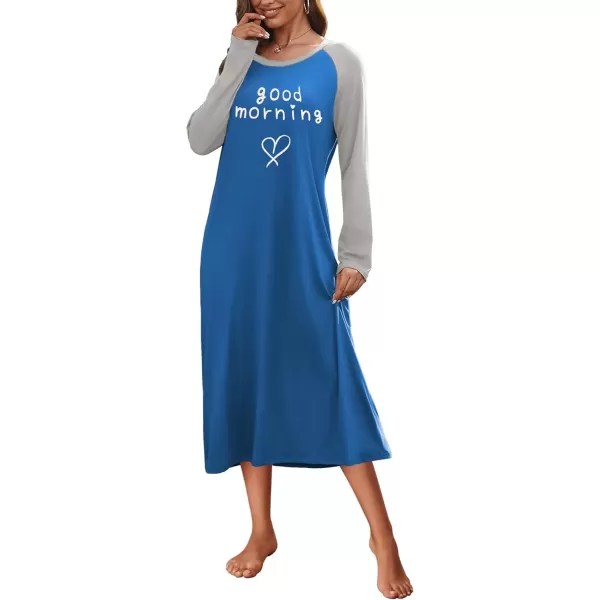 imageEkouaer Nightgown Long Sleeve Womens Nightgown Sleep Shirts for Women Night Dress Nightgowns for Woman Soft Sleepwear SXXLBlue Good Morning