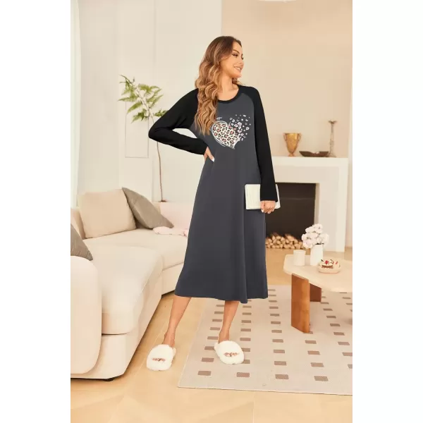 imageEkouaer Nightgown Long Sleeve Womens Nightgown Sleep Shirts for Women Night Dress Nightgowns for Woman Soft Sleepwear SXXLDark Grey Heart