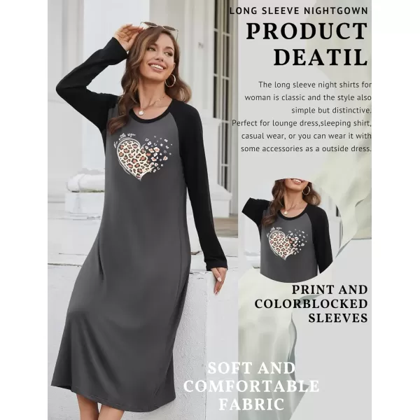 imageEkouaer Nightgown Long Sleeve Womens Nightgown Sleep Shirts for Women Night Dress Nightgowns for Woman Soft Sleepwear SXXLDark Grey Heart