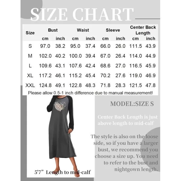 imageEkouaer Nightgown Long Sleeve Womens Nightgown Sleep Shirts for Women Night Dress Nightgowns for Woman Soft Sleepwear SXXLDark Grey Heart