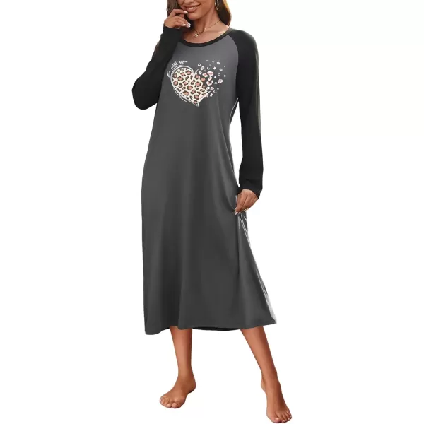 imageEkouaer Nightgown Long Sleeve Womens Nightgown Sleep Shirts for Women Night Dress Nightgowns for Woman Soft Sleepwear SXXLDark Grey Heart