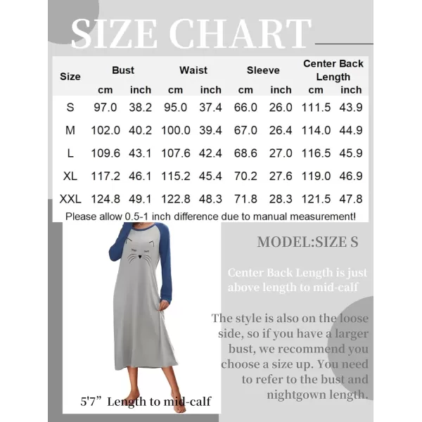 imageEkouaer Nightgown Long Sleeve Womens Nightgown Sleep Shirts for Women Night Dress Nightgowns for Woman Soft Sleepwear SXXLLight Grey Cat