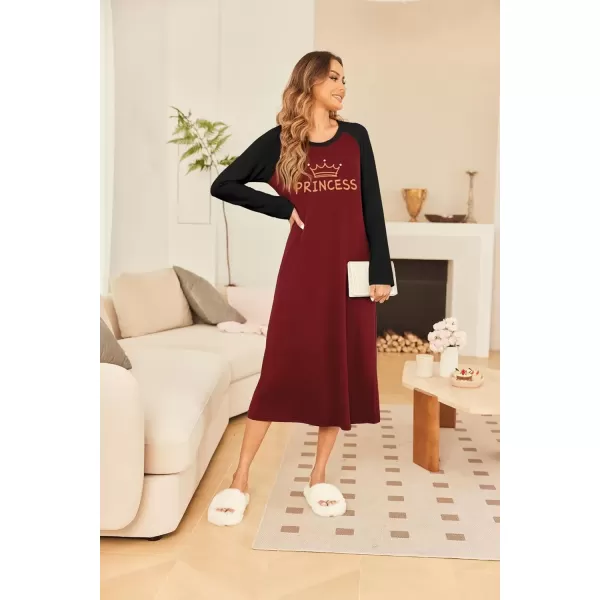 imageEkouaer Nightgown Long Sleeve Womens Nightgown Sleep Shirts for Women Night Dress Nightgowns for Woman Soft Sleepwear SXXLWine Red Princess